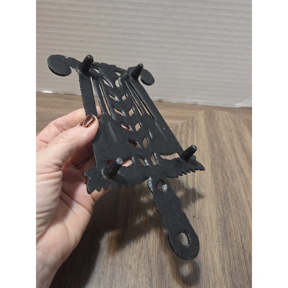 Black Matte Cast Iron Decorative Scroll Rectangle Trivet 8 x 5 in